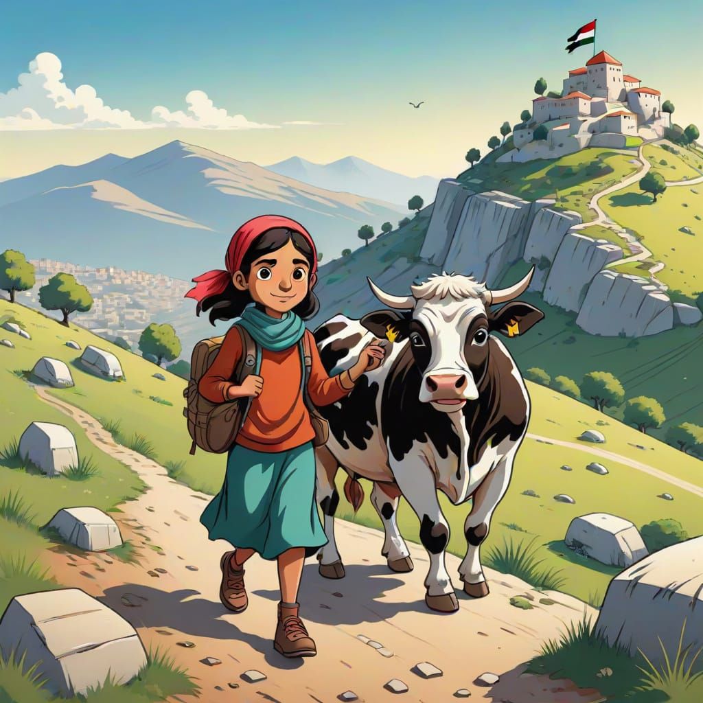 Hopeful Palestinian Girl in Serene Landscape