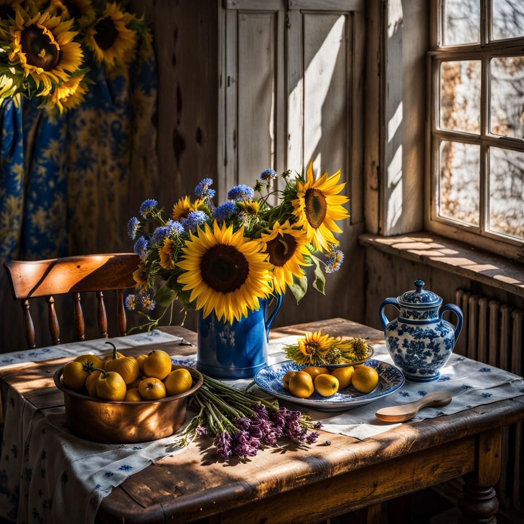 Ukrainian Flag Still Life in Magical Realism