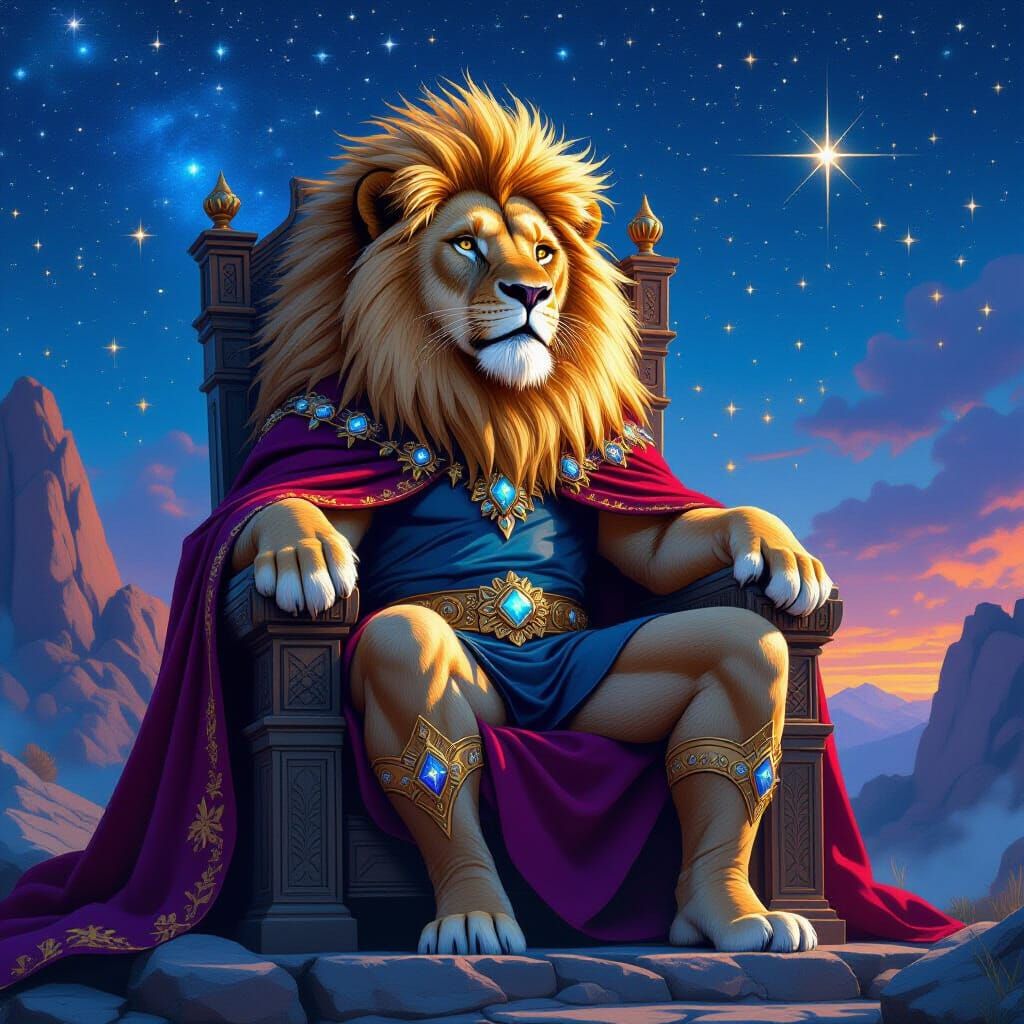 Majestic Lion King on Starry Throne