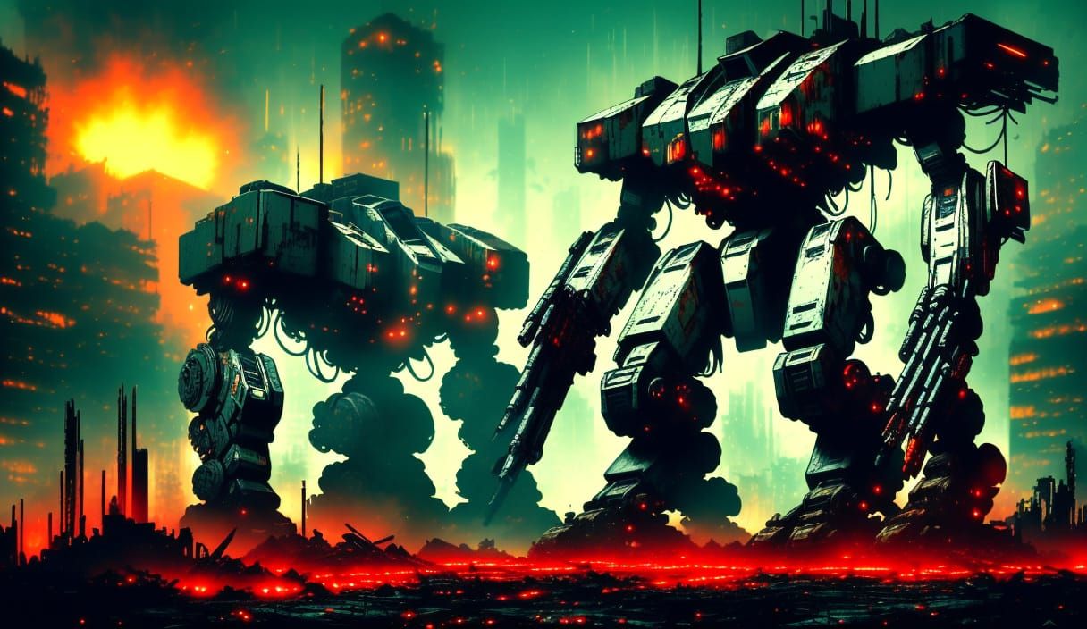 Cyberpunk Mech Wrecks in a Desolate Future