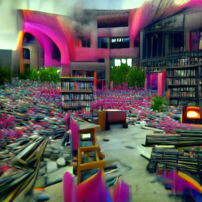 Grand Library Interior in Digital Painting Style