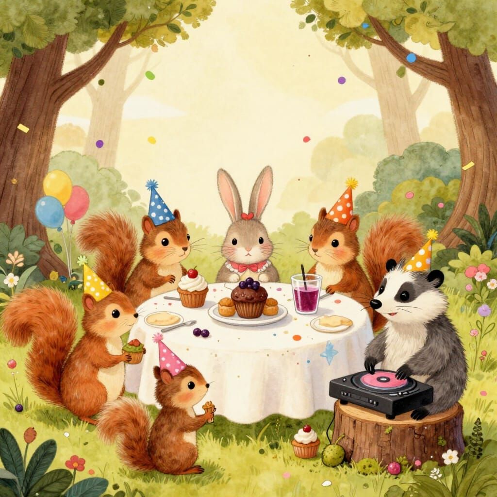Woodland Creatures Celebrate at a Whimsical Miniature Party