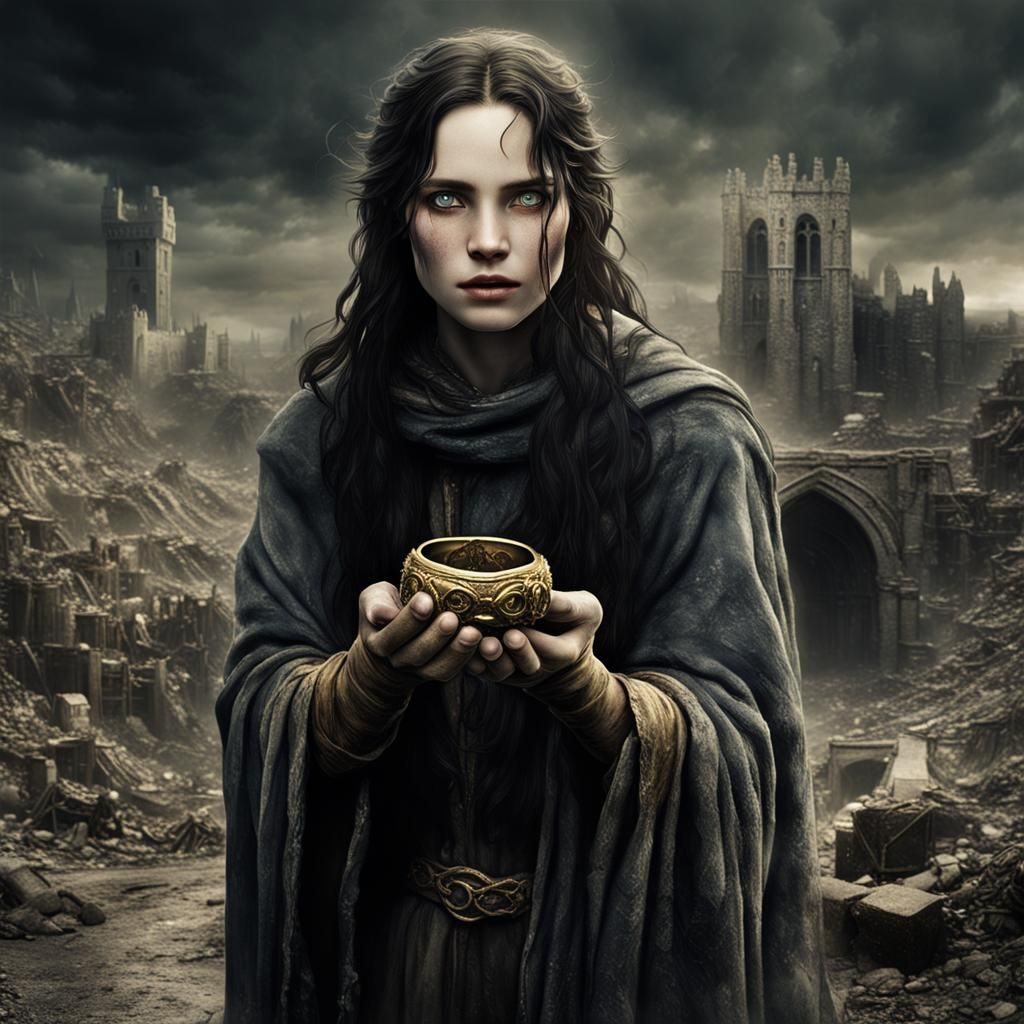 Woman Escaped Dungeon Holding Ring with Dragon