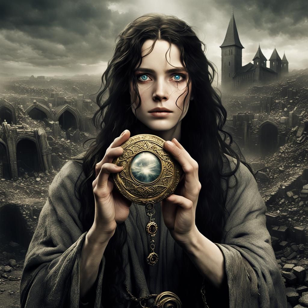 Woman with Ring in Wasteland Landscape