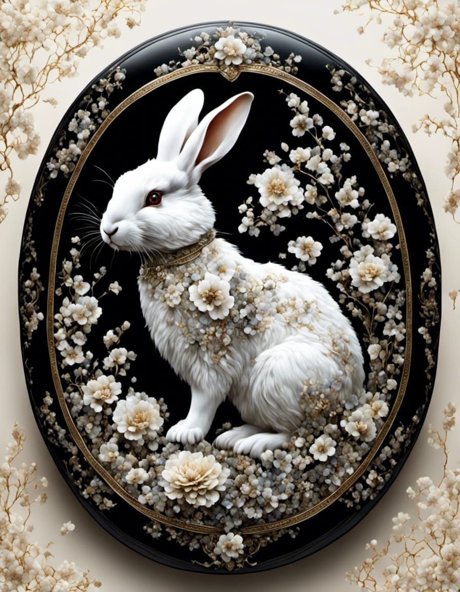 White Rabbit with Mother-of-Pearl Inlay