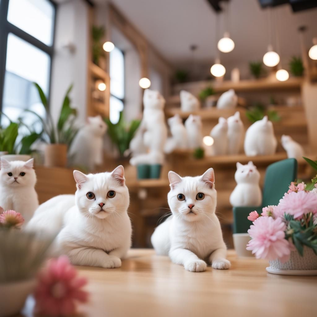 Flowery Cat Cafe with Cute Scottish Fold