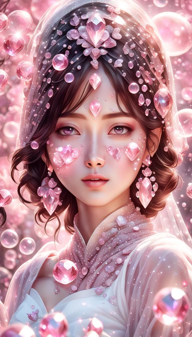 Pink Crystal Girl Portrait in Hyperdetailed Style
