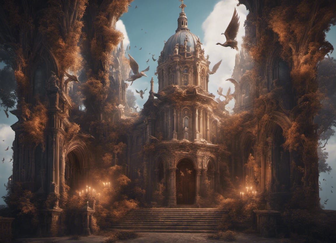 Angelic Church: Detailed Matte Painting in Deep Color
