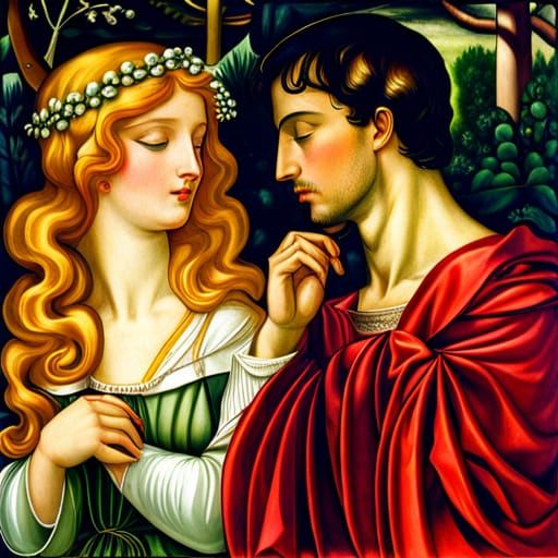 Medieval Couple in Pre-Raphaelite Style