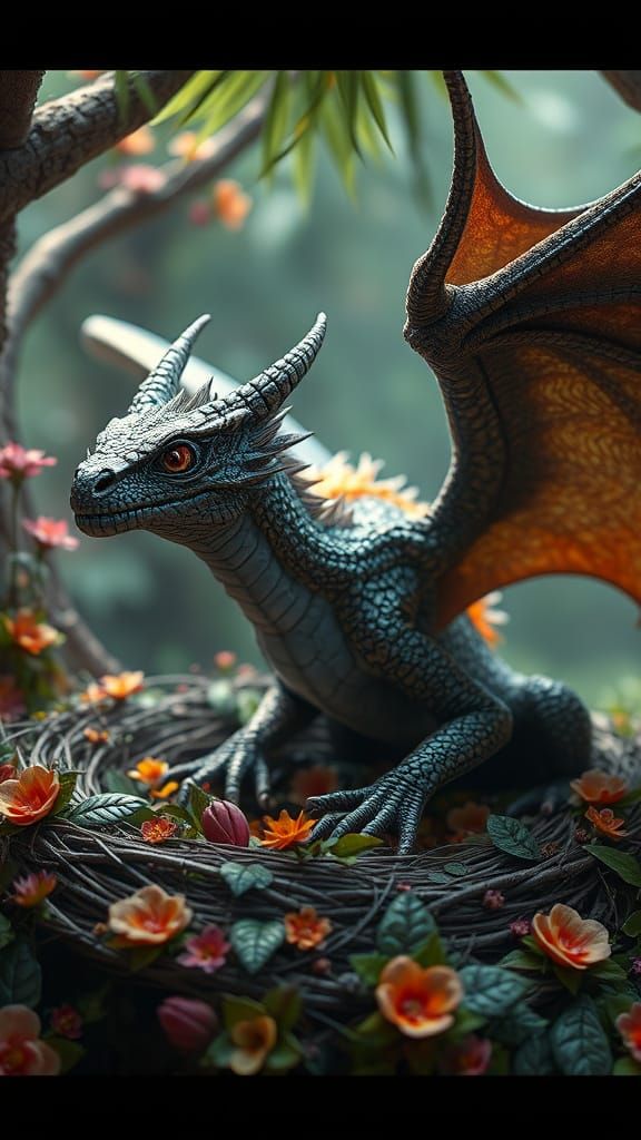 Dragon Emerges from Gemstone Nest: Fantasy Concept Art