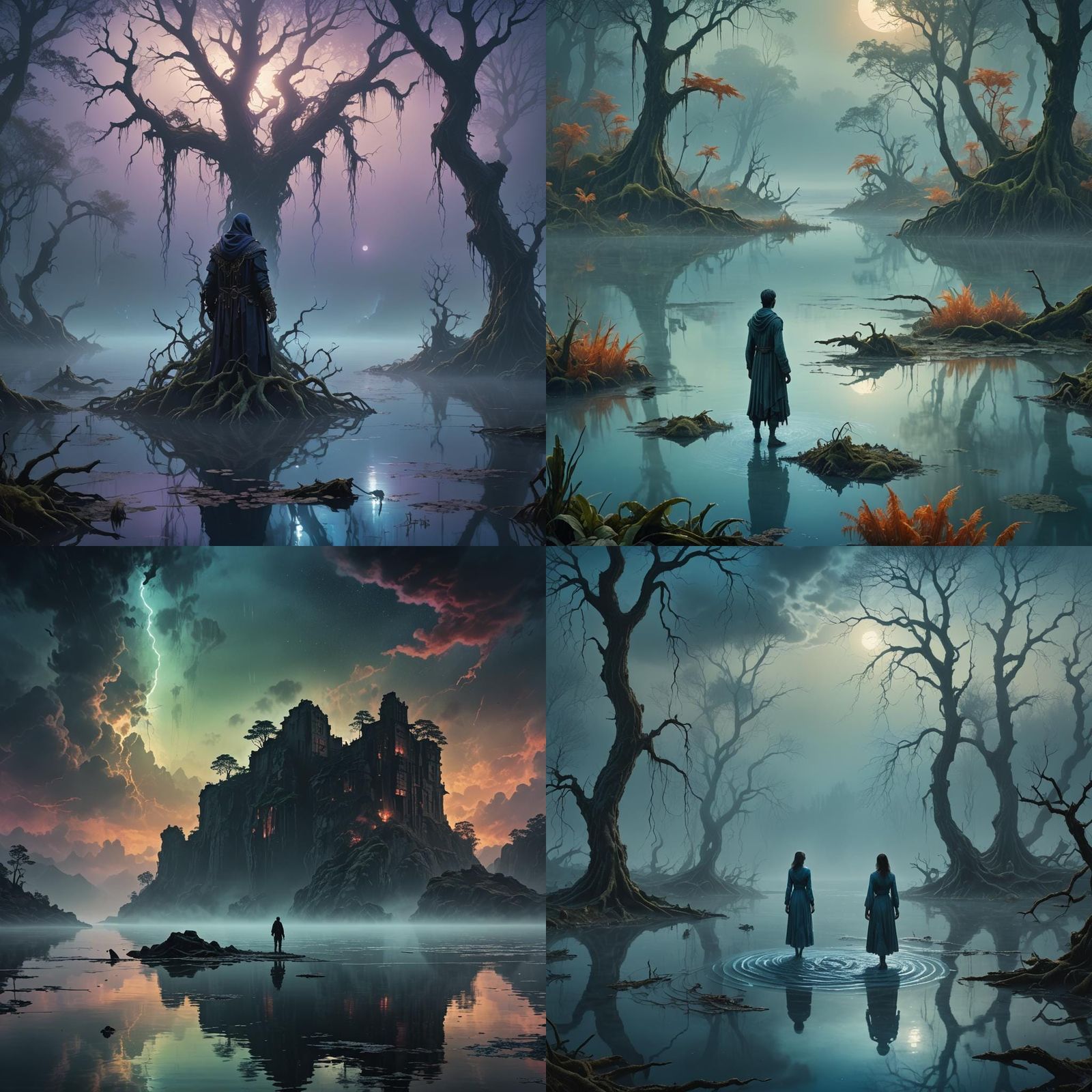 Gloomy Lake and Swamp with Blue Lighting