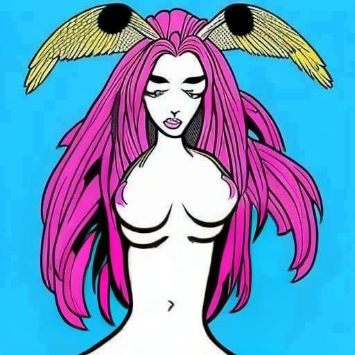 Technicolor Mutant Girl with Multiple Breasts Cartoon