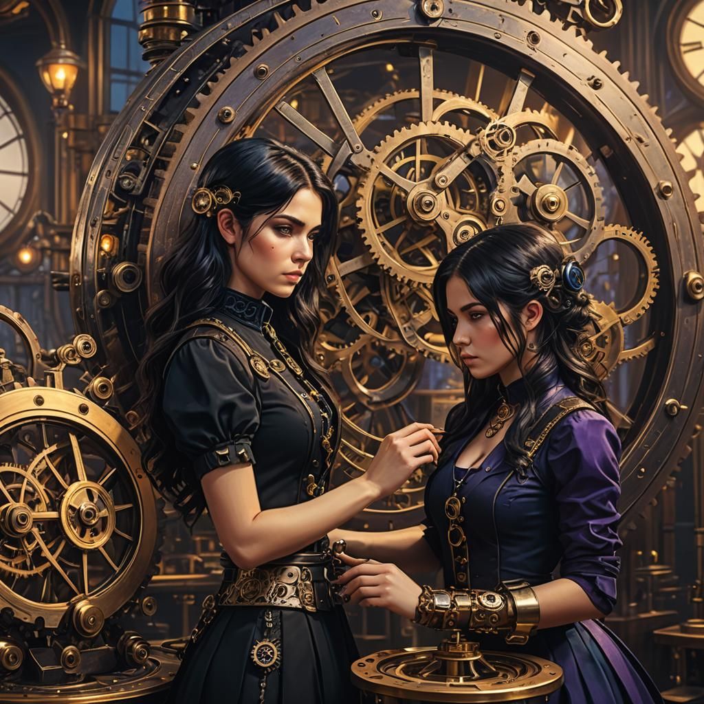 Steampunk Rogue Examining Clockwork Device