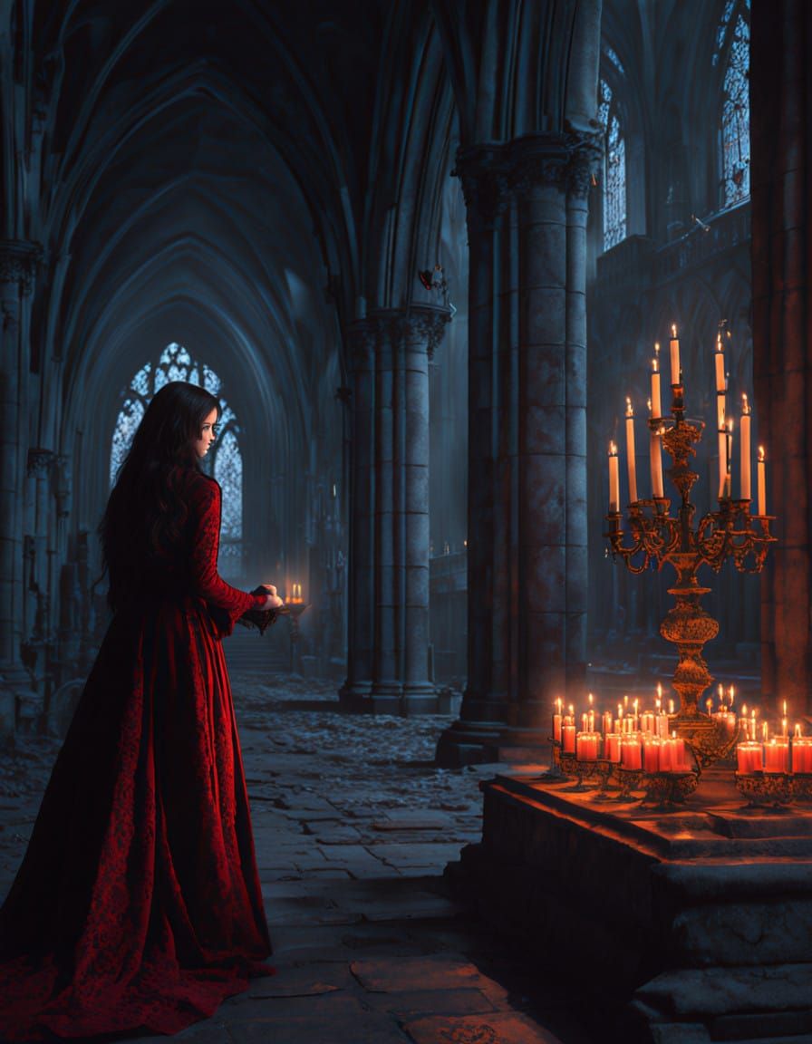 Ethereal Gothic Romance Valentine's Day Scene in Dark, Ornat...