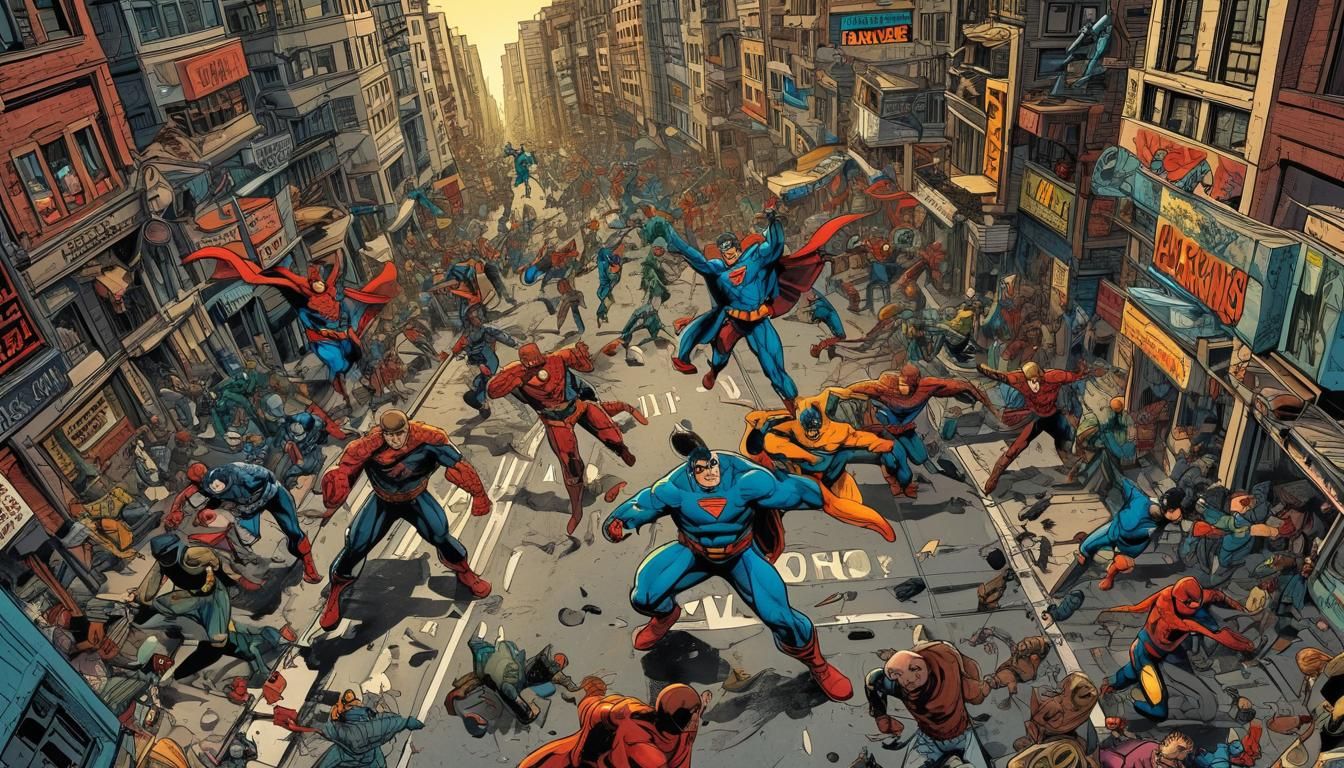 Epic Comic Book City Battle in Vibrant Pop Art Style