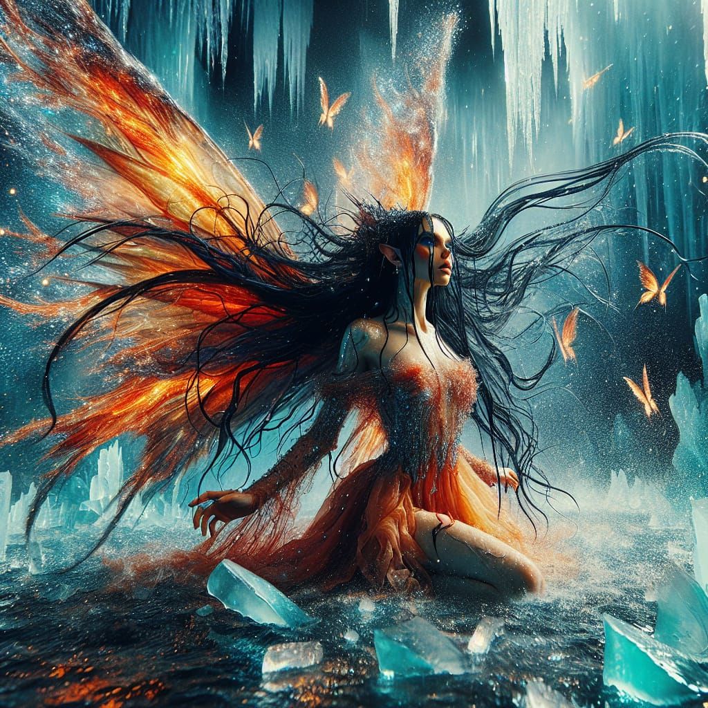 Fire Faerie Explodes From Icy Lake
