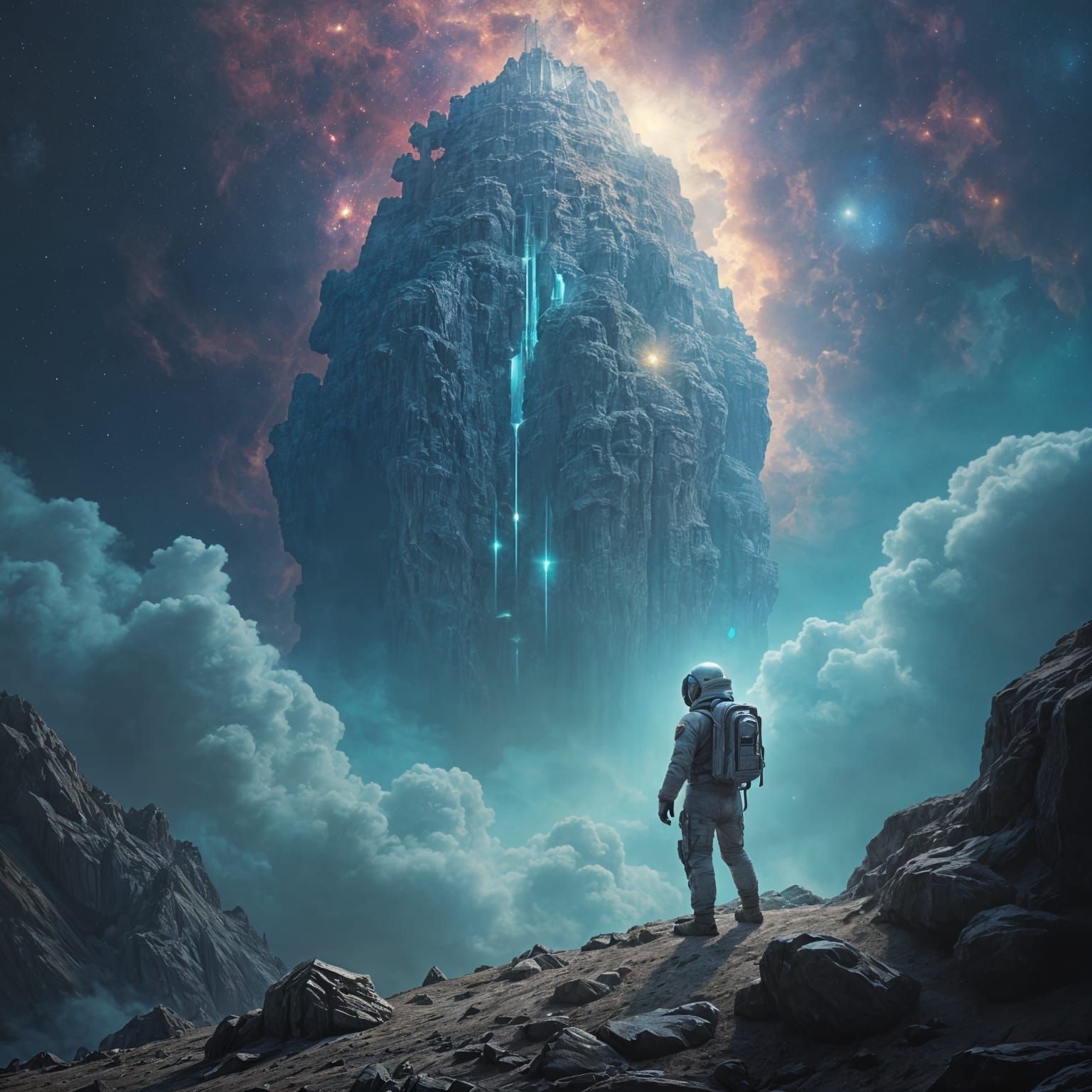 Lone Astronaut Contemplates Ancient Alien Structure in Nebul...