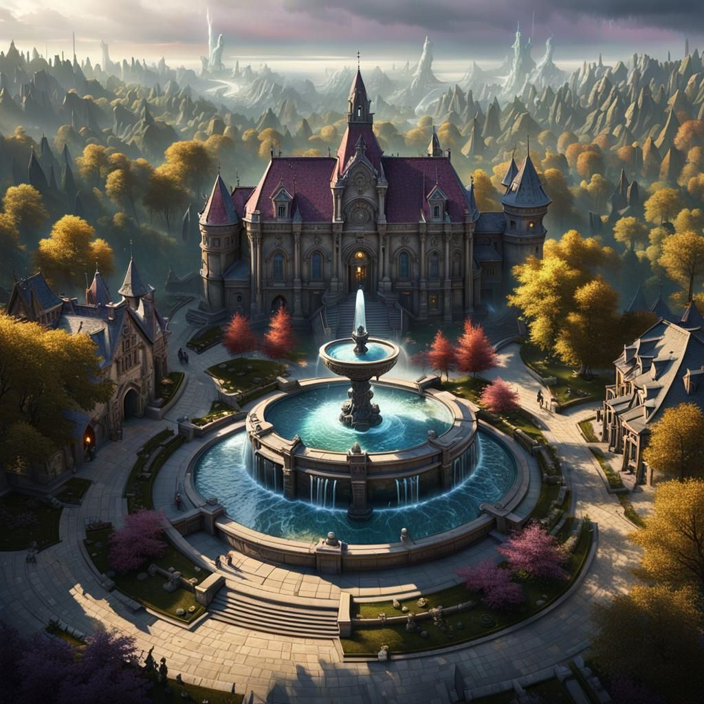 Forest Town with Manor: Dark Fantasy Concept Art