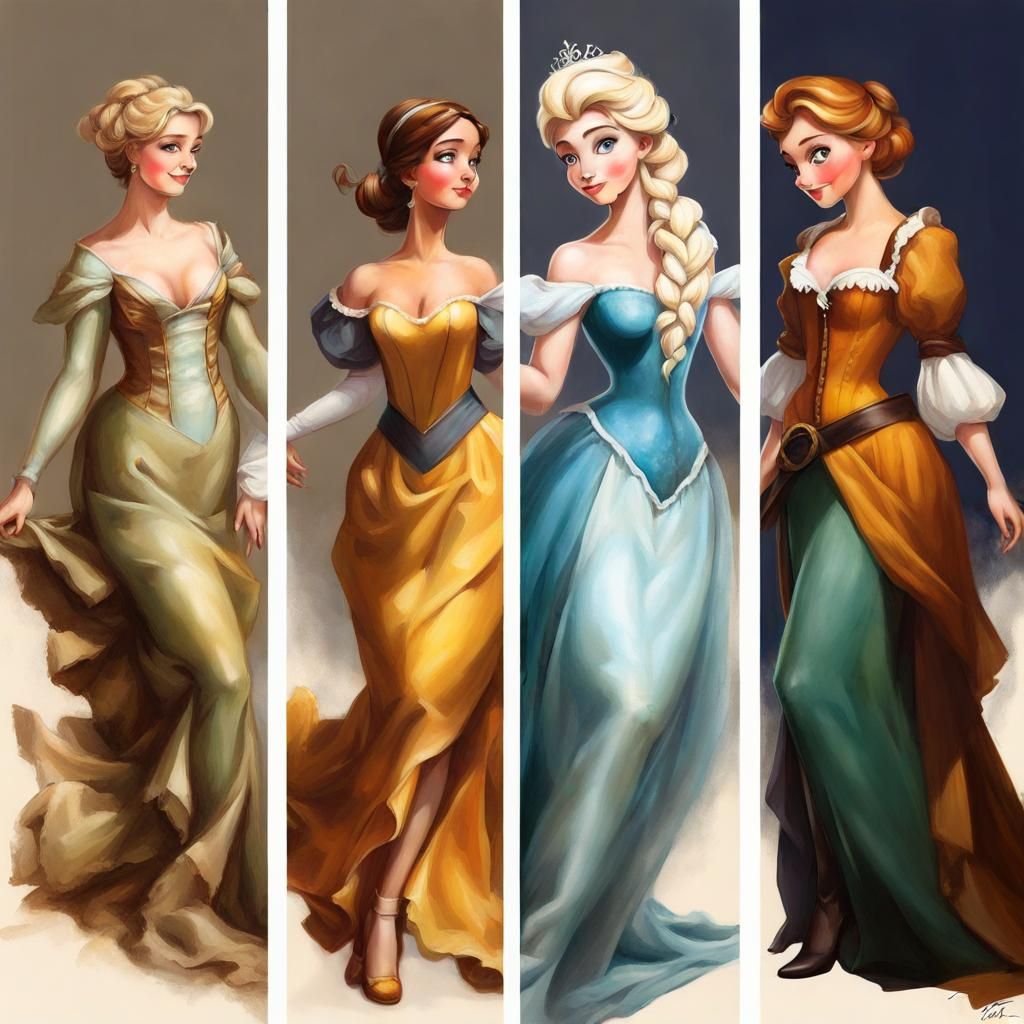 Baroque Painting of Three Women as Statues