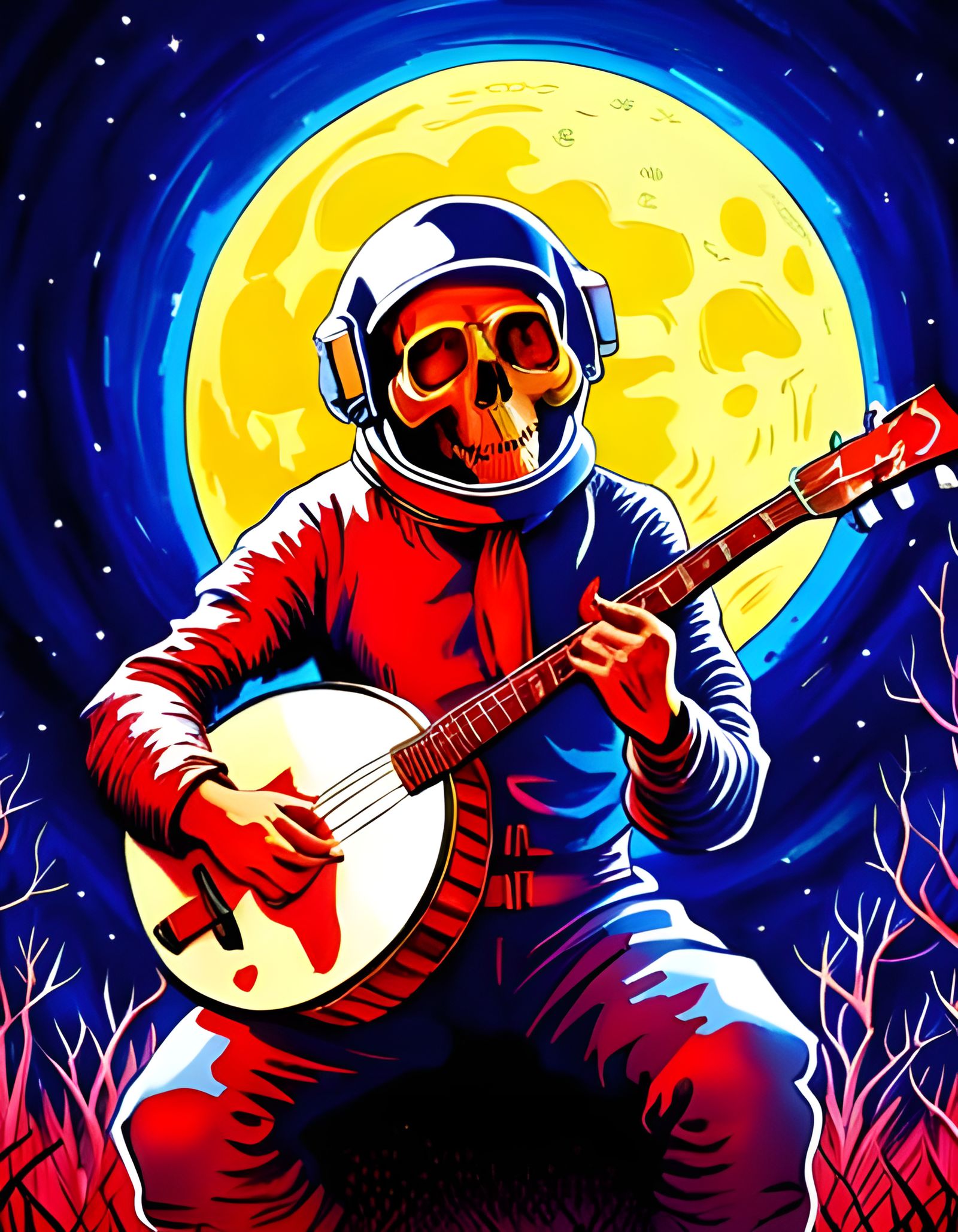 Astronaut Banjo Player on the Moon: Photoillustration