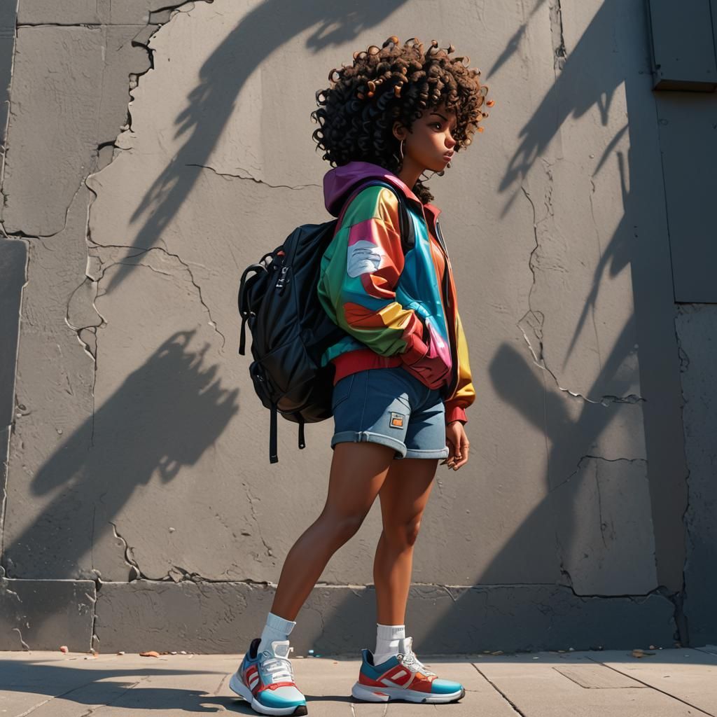 Anime Woman in Sneakers: 3D Manga-Inspired Art