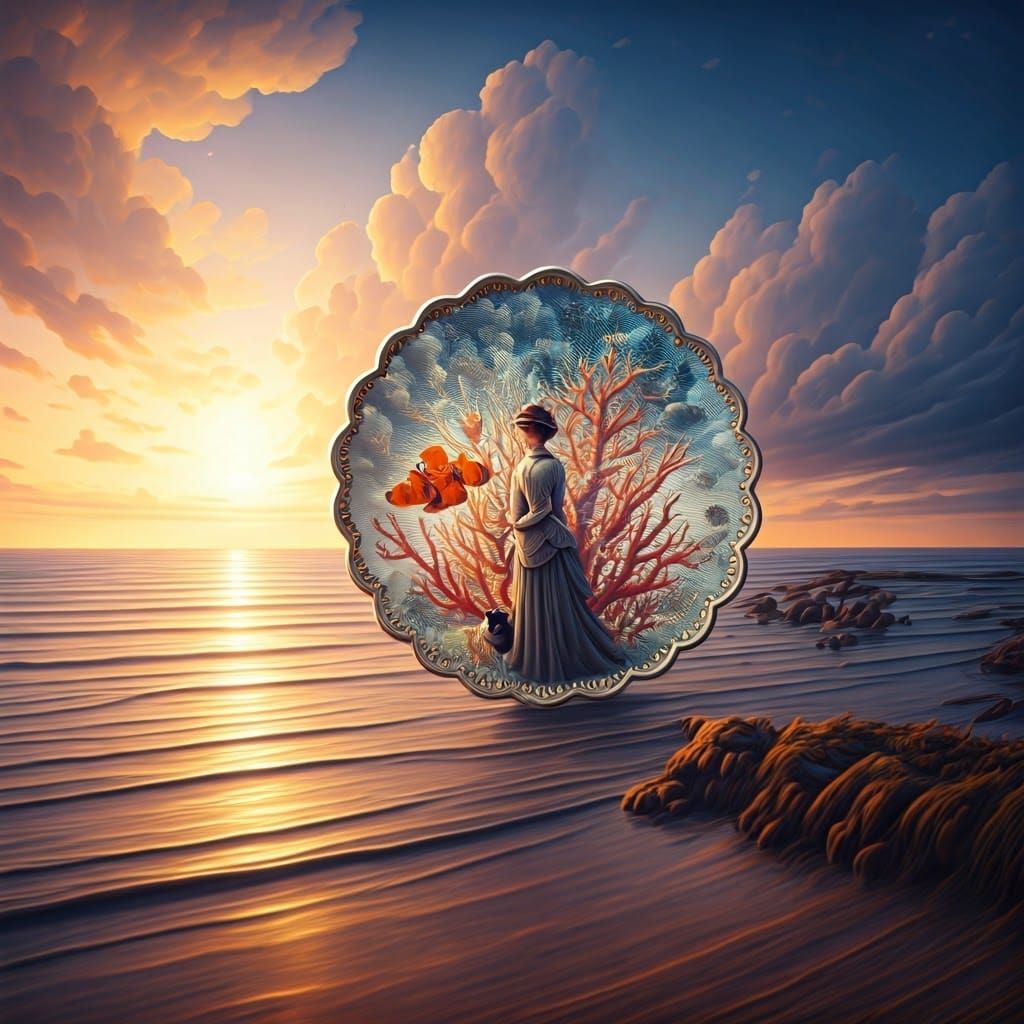 Impressionist Victorian Woman in Whimsical Landscape