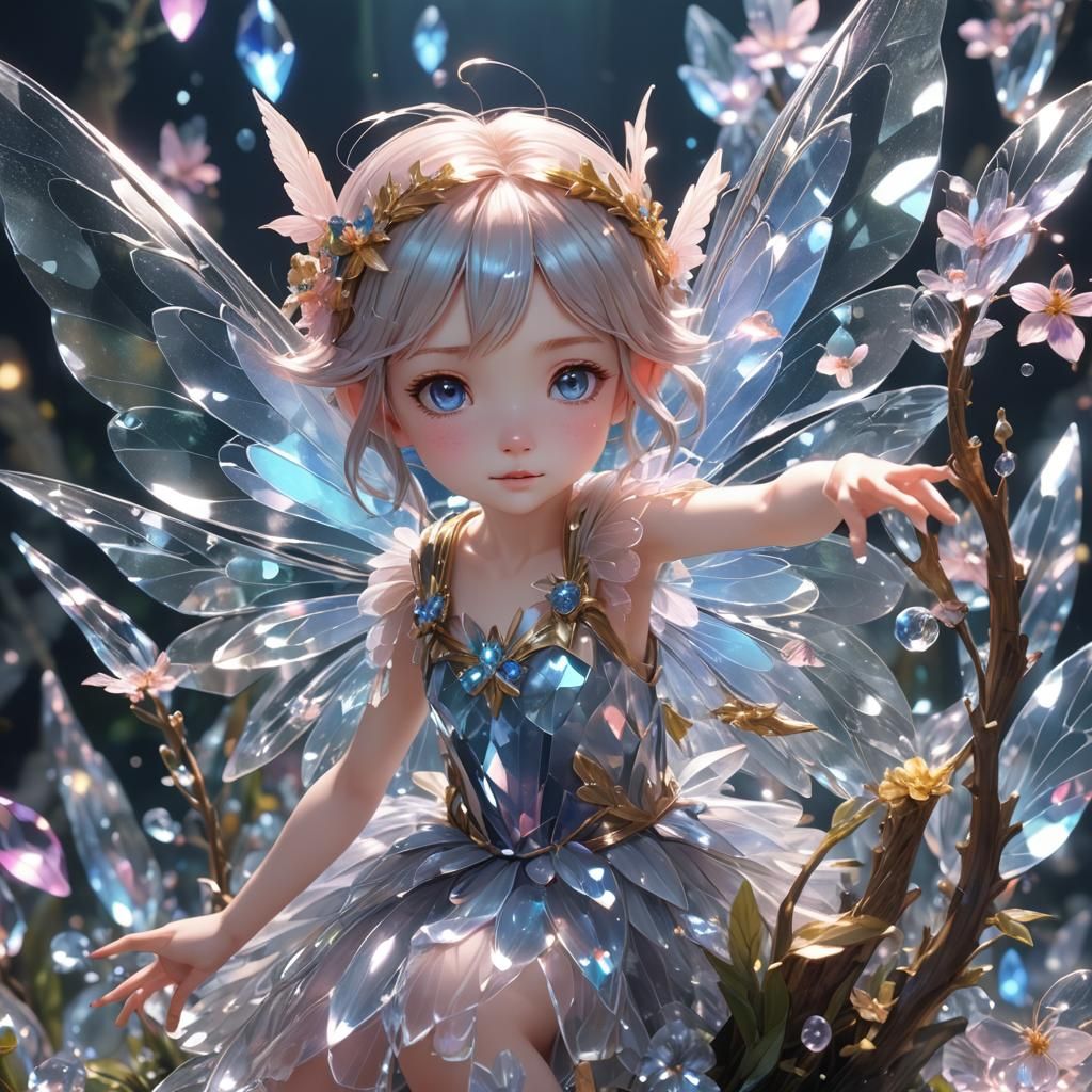 Cute Fairy in Crystal: 3D Anime Art