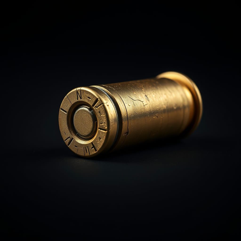 Hyperrealistic 9mm Cartridge in Dramatic Lighting