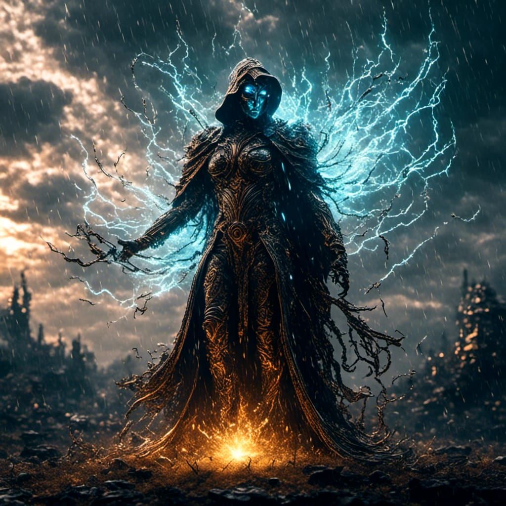 Ethereal Necromancer Casting Spell in Steampunk Style