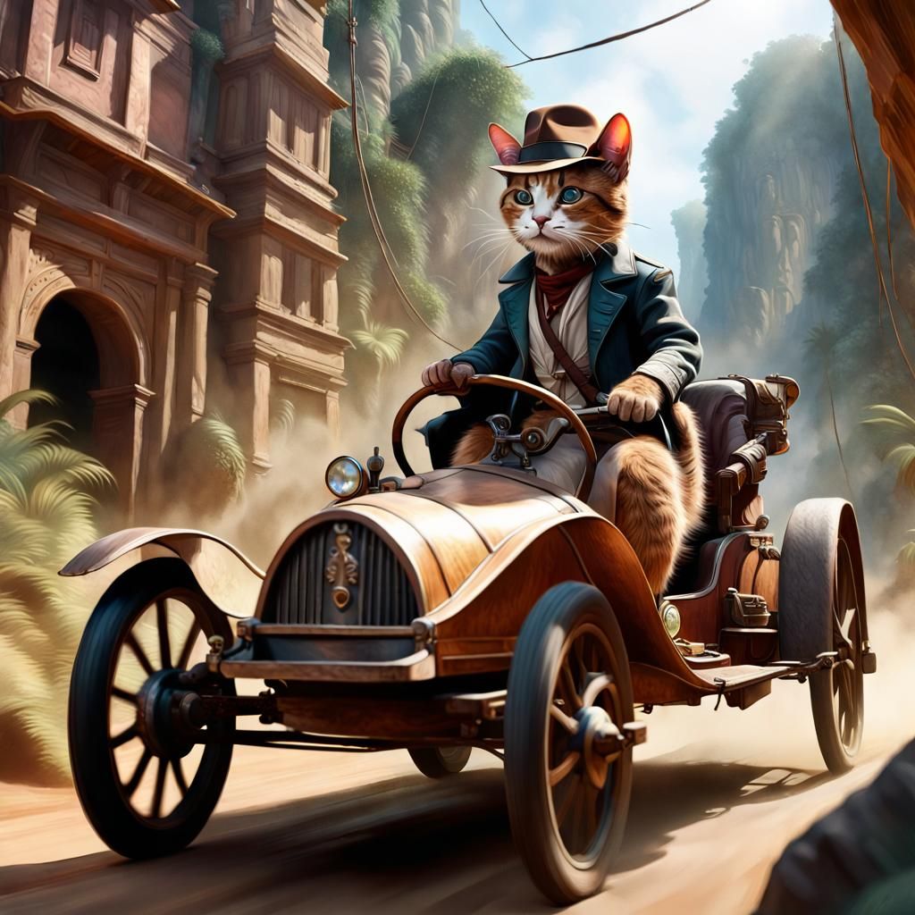 Indiana Jones Cat in Detailed Matte Painting