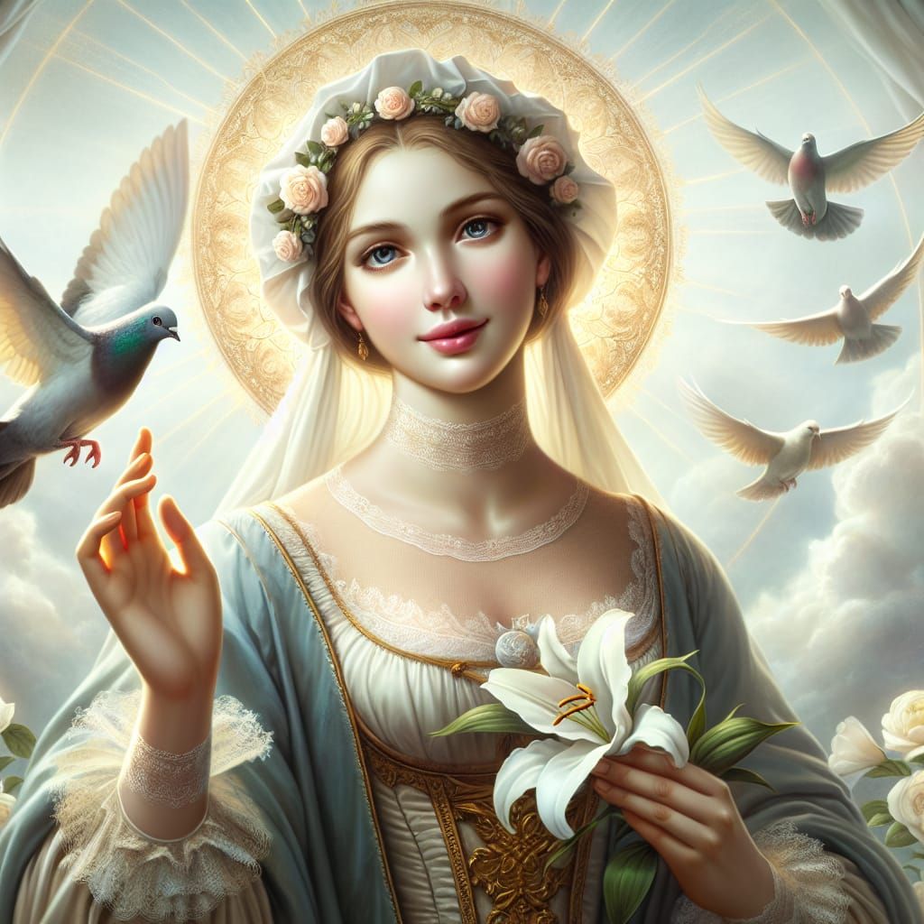 Ethereal Woman in Renaissance Style with Doves