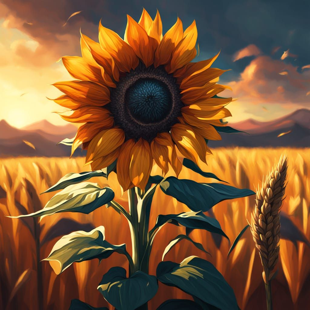 Displeased Sunflower in Golden Hour Field
