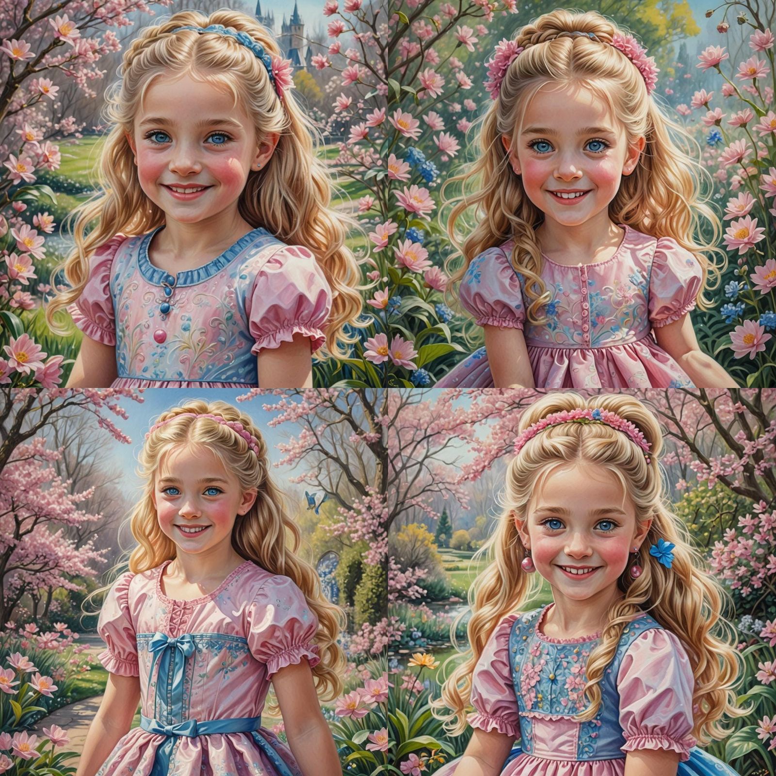 Smiling Girl in Pink Dress, Colored Pencil Drawing