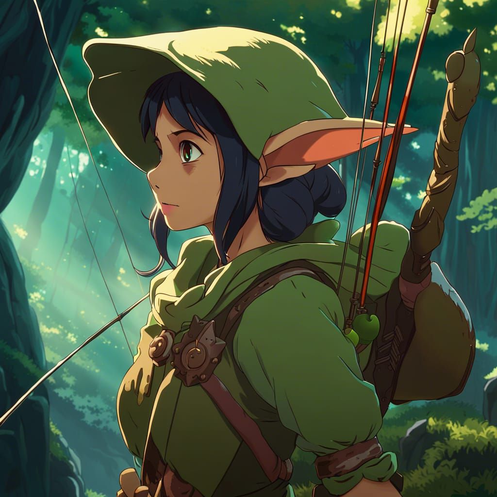 Female Goblin Archer in Studio Ghibli Style