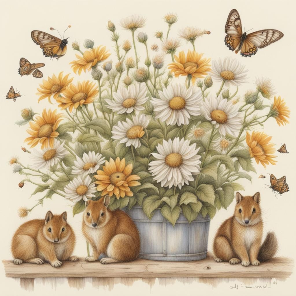 Botanical Meadow Illustration in Natural History Style