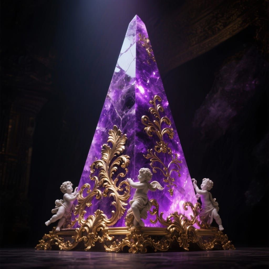 Baroque Purple Quartz Obelisk with Golden Filigree