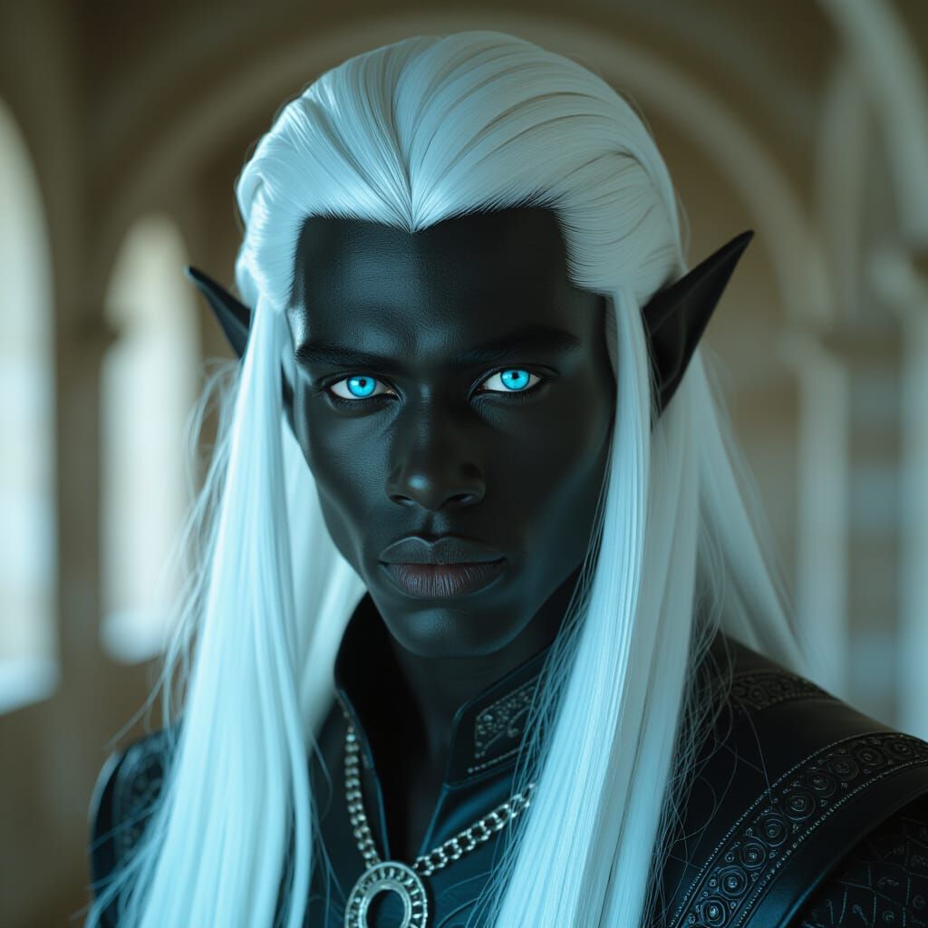 Heroic Dark Elf with Electric Blue Eyes