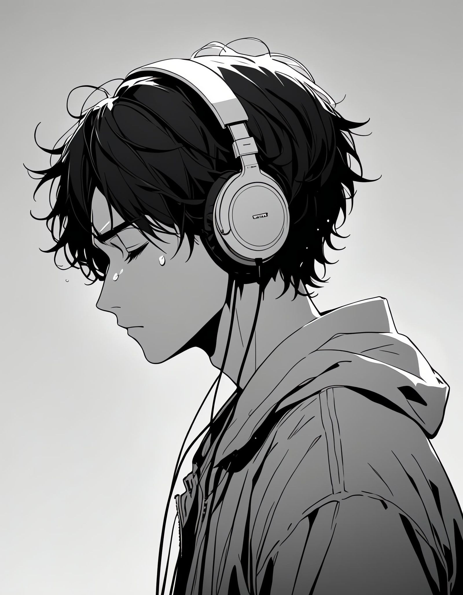 Sad Teenager Portrait in Monochrome with Tears