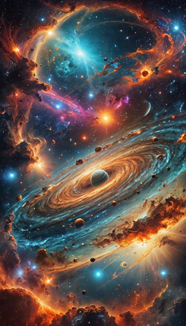 Vibrant Universe: Solar System in Psychedelic Sky