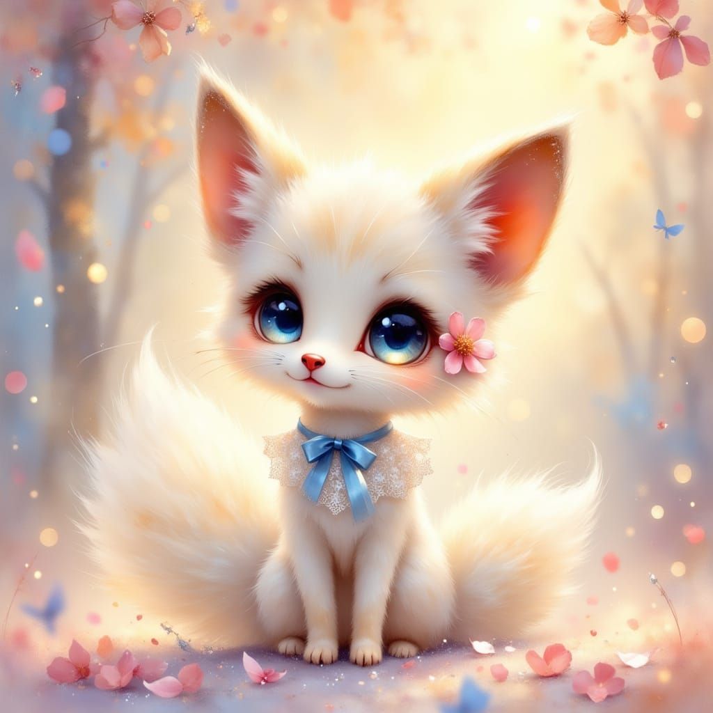 Charming Chibi White Fox with Sparkling Eyes