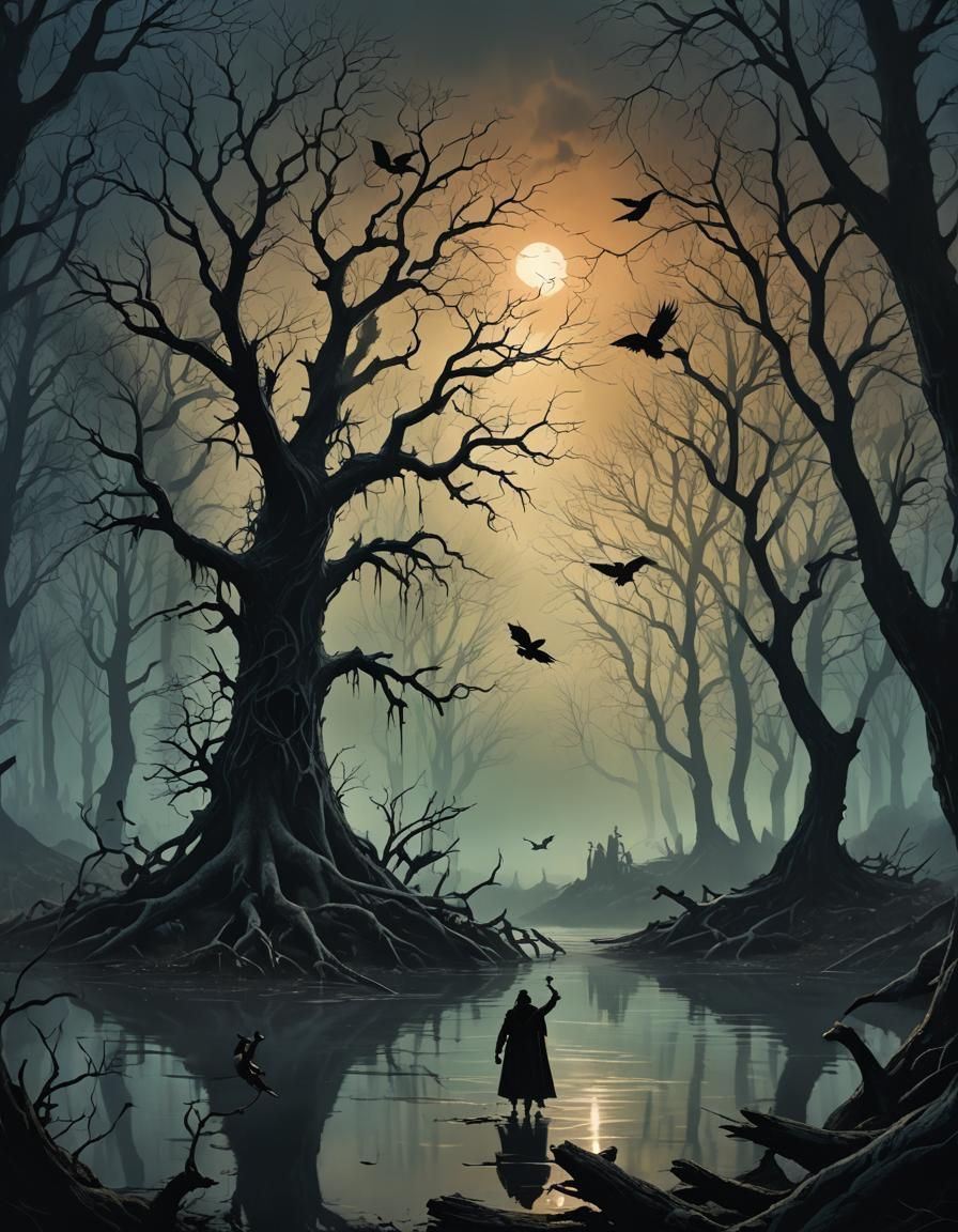 Morrígan's Dance: Dark Fantasy in an Eerie Forest