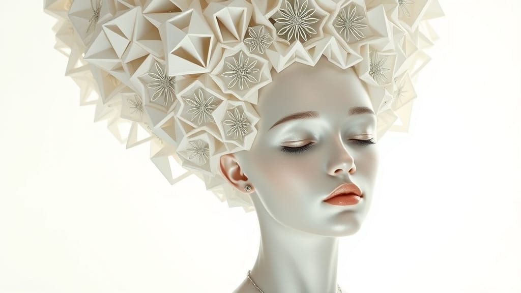 Ethereal Figure with Geometric Hair in Fantasy Art