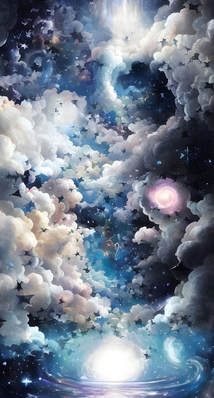 Blue starry cloudy galactic night sky