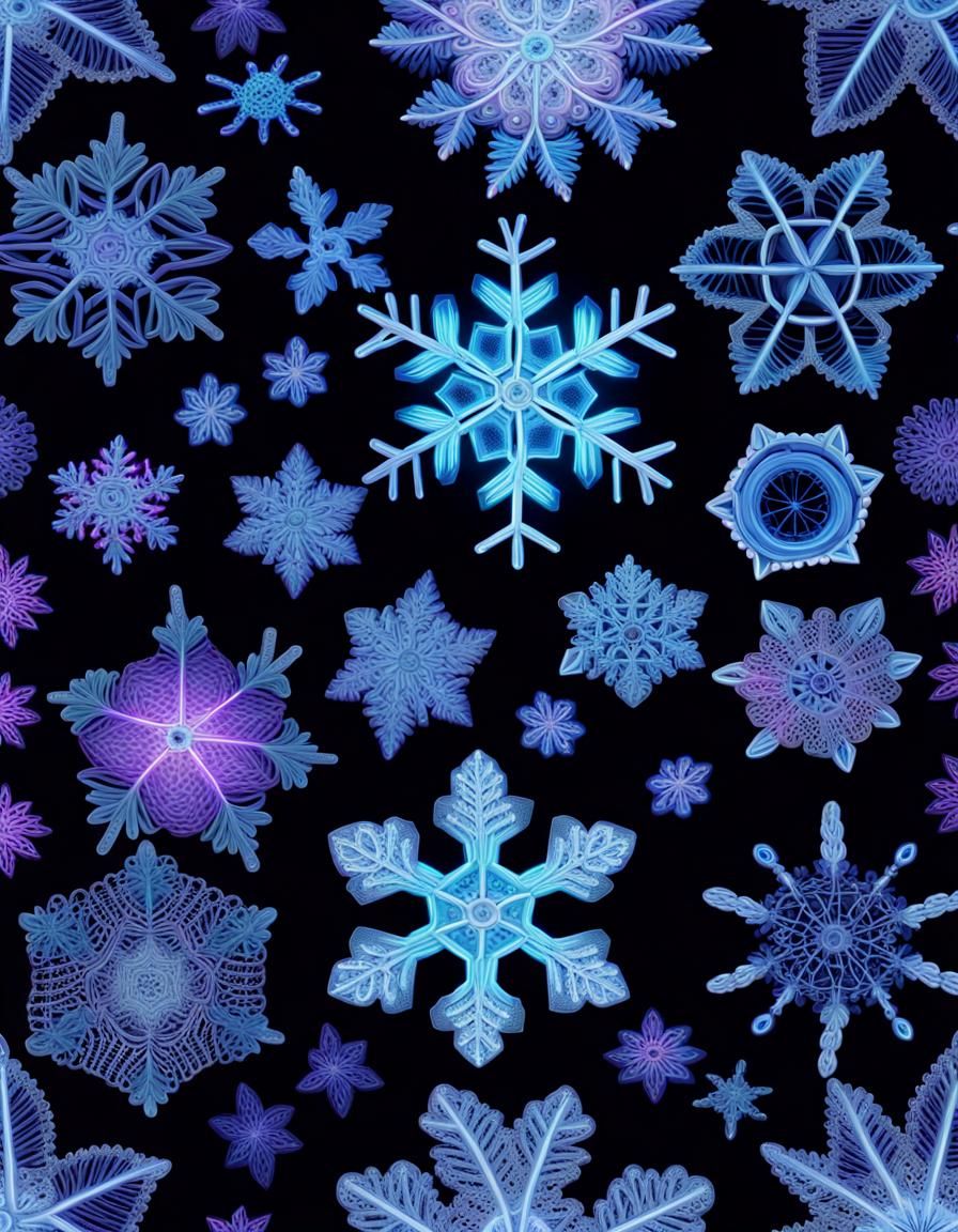 Bioluminescent Lace Snowflakes in Electric Neon Colors