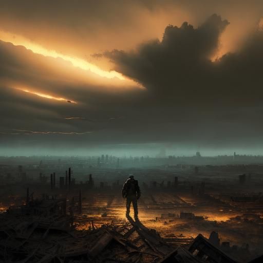 Apocalyptic Wasteland: A Dystopian Oil Painting