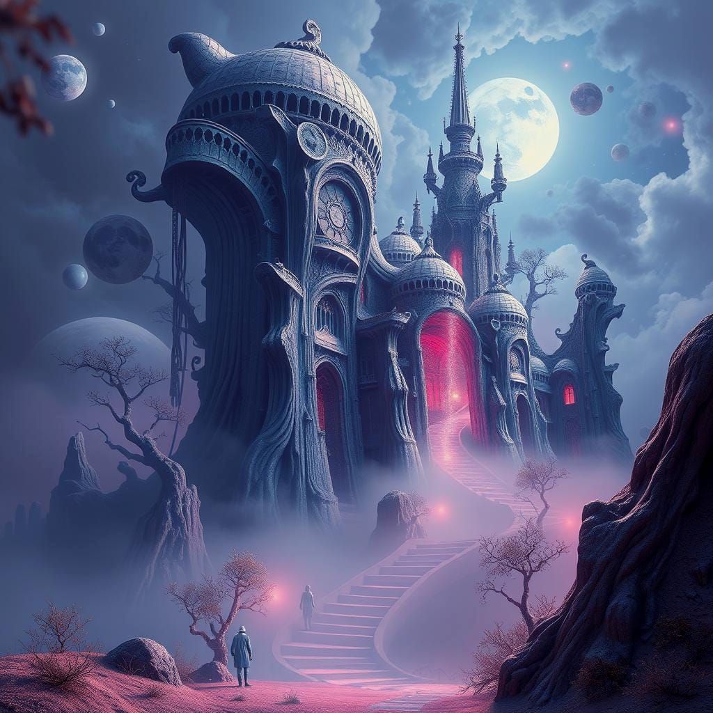 Surrealist Dreamscape with Ethereal and Organic Elements