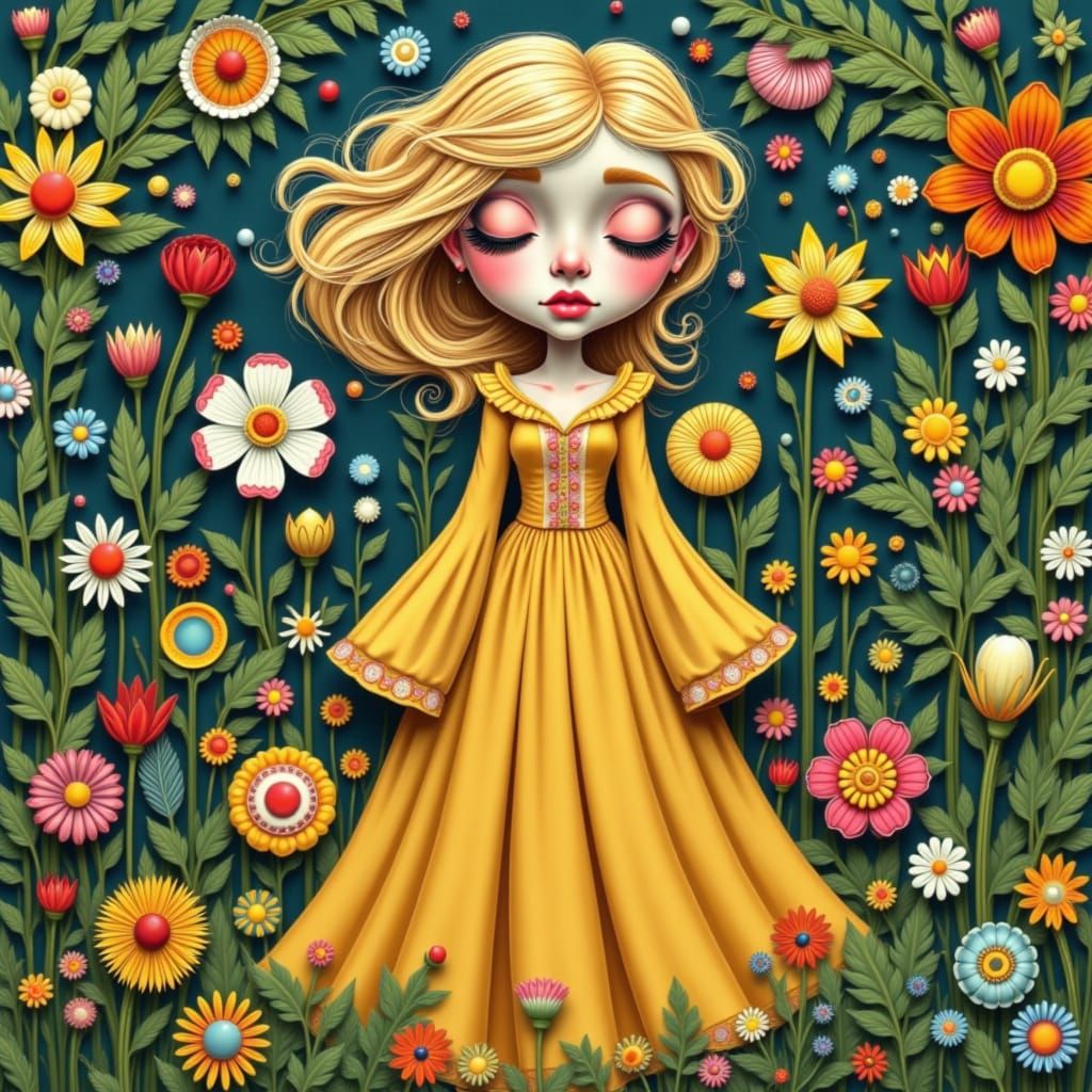 Whimsical Blonde in Dreamy Art Nouveau Style