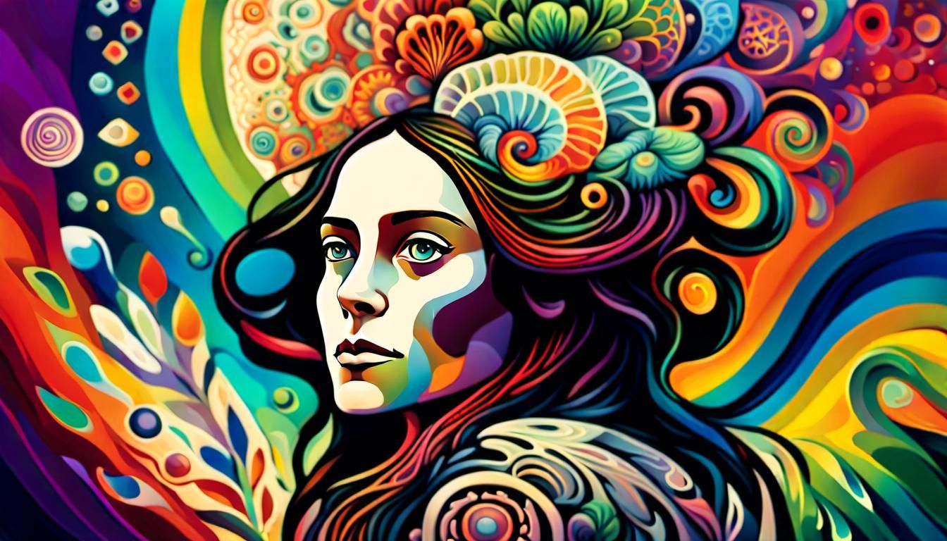 Surreal Woman in Rainbow Hues: Digital Art