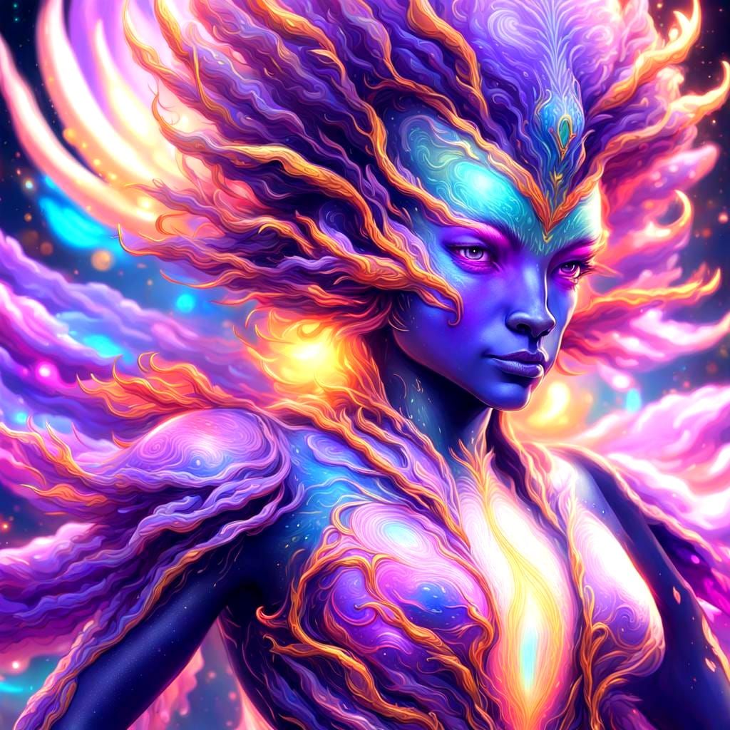 Mystical Pokemon-like Creature with Cosmic Flower Design