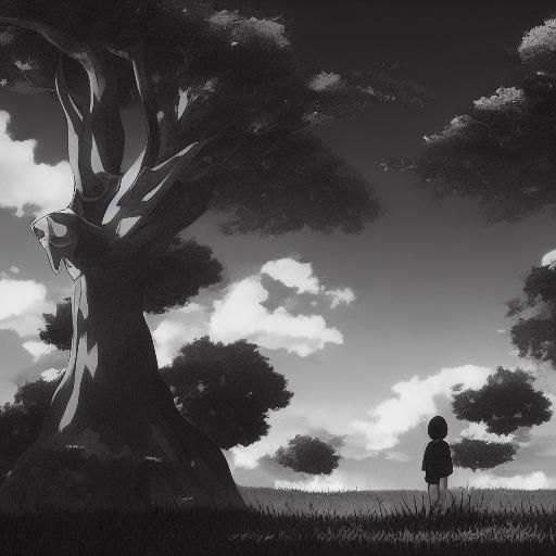 High Contrast Black and White Anime Scene